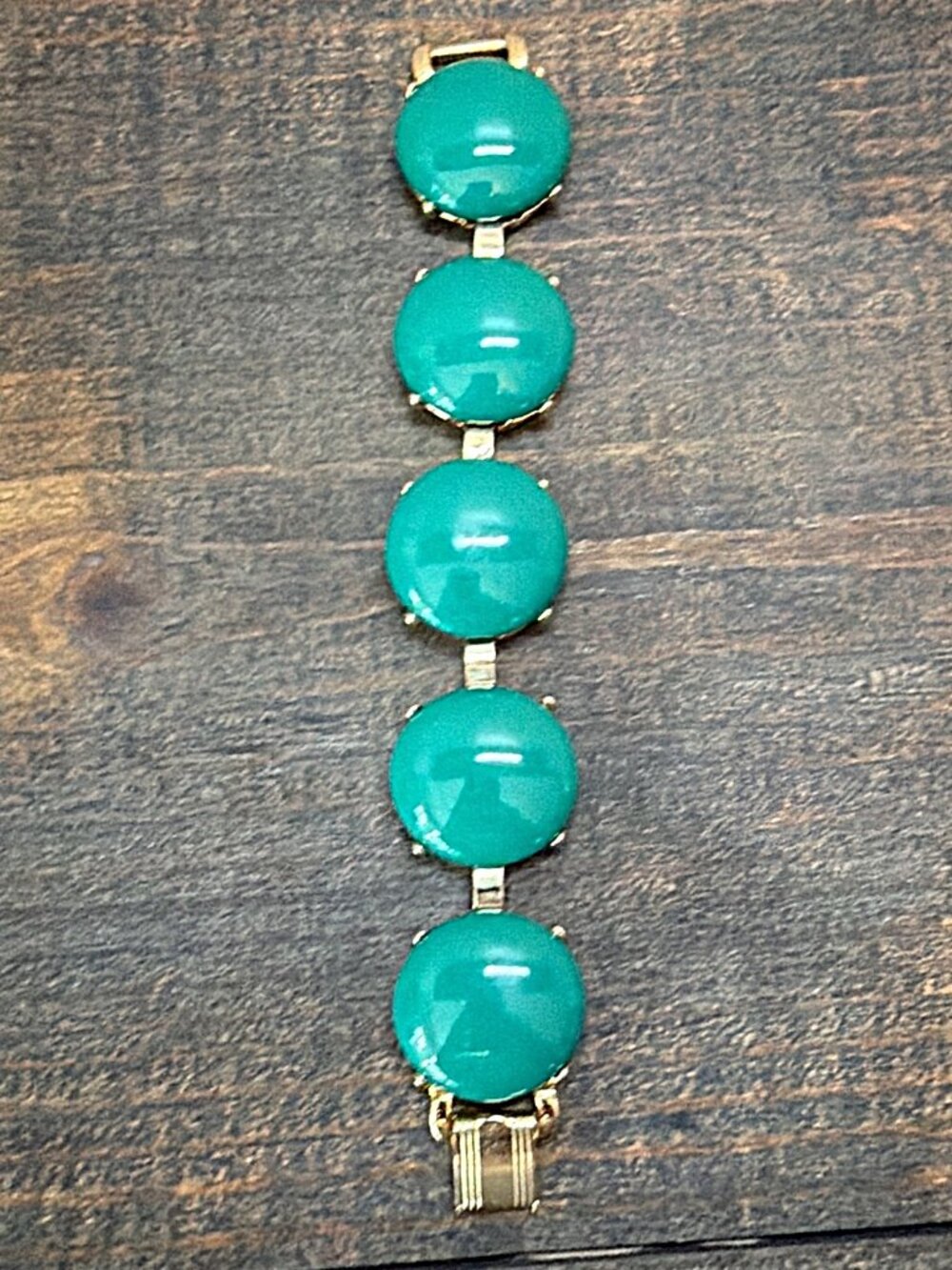 Banana Republic Emerald Green Cabochon Link Statement Bracelet Gold 7.5"